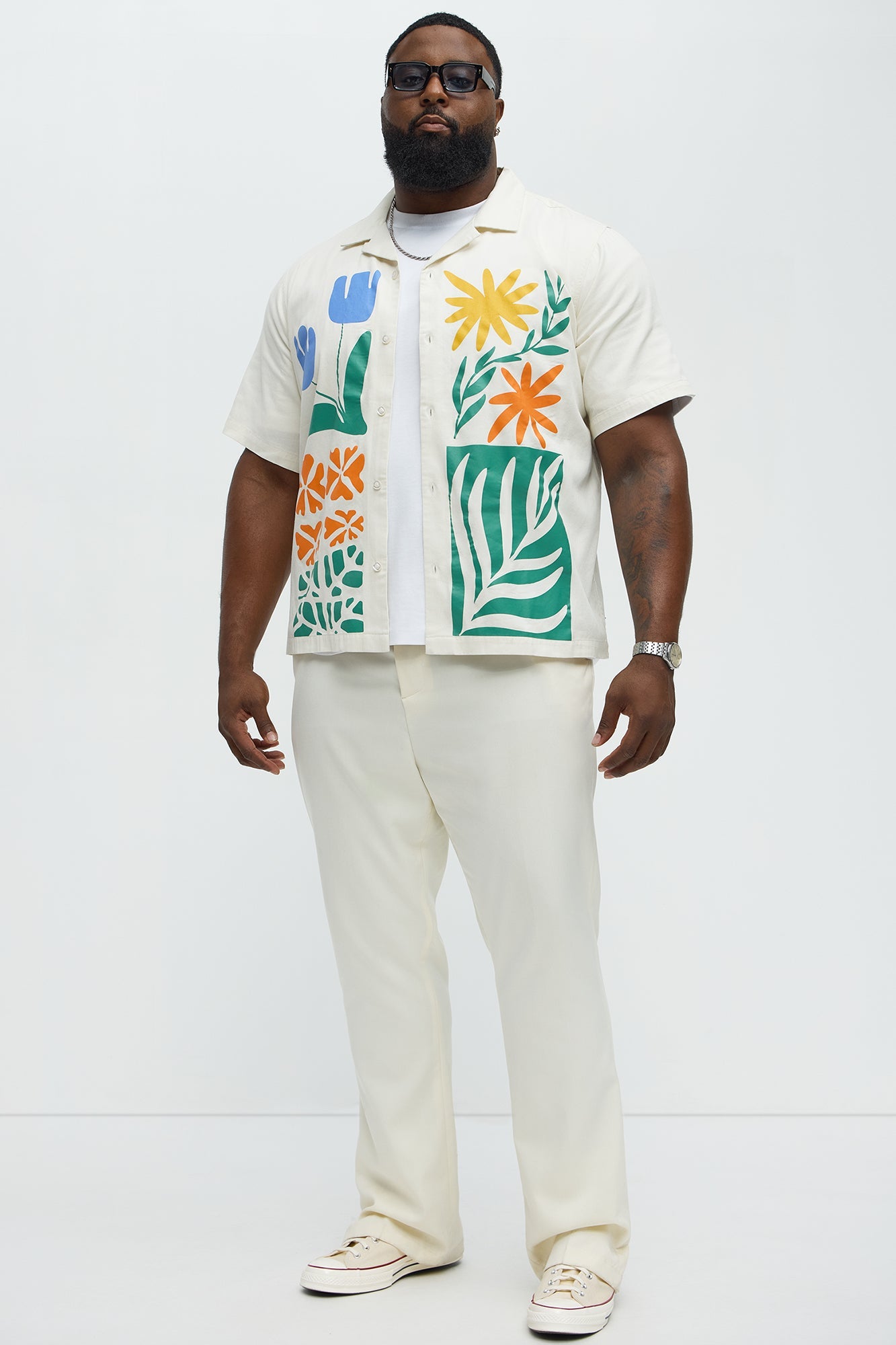 Embrace The Wild Cotton Blend Short Sleeve Button Up Shirt - White