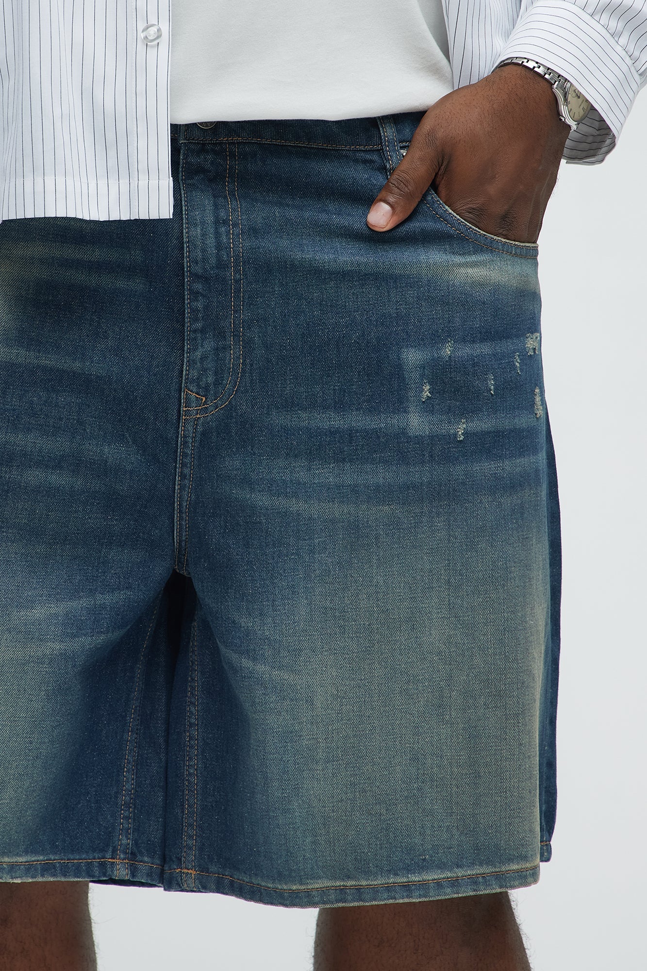 Don't Hate Relaxed Denim Shorts - Dark Wash