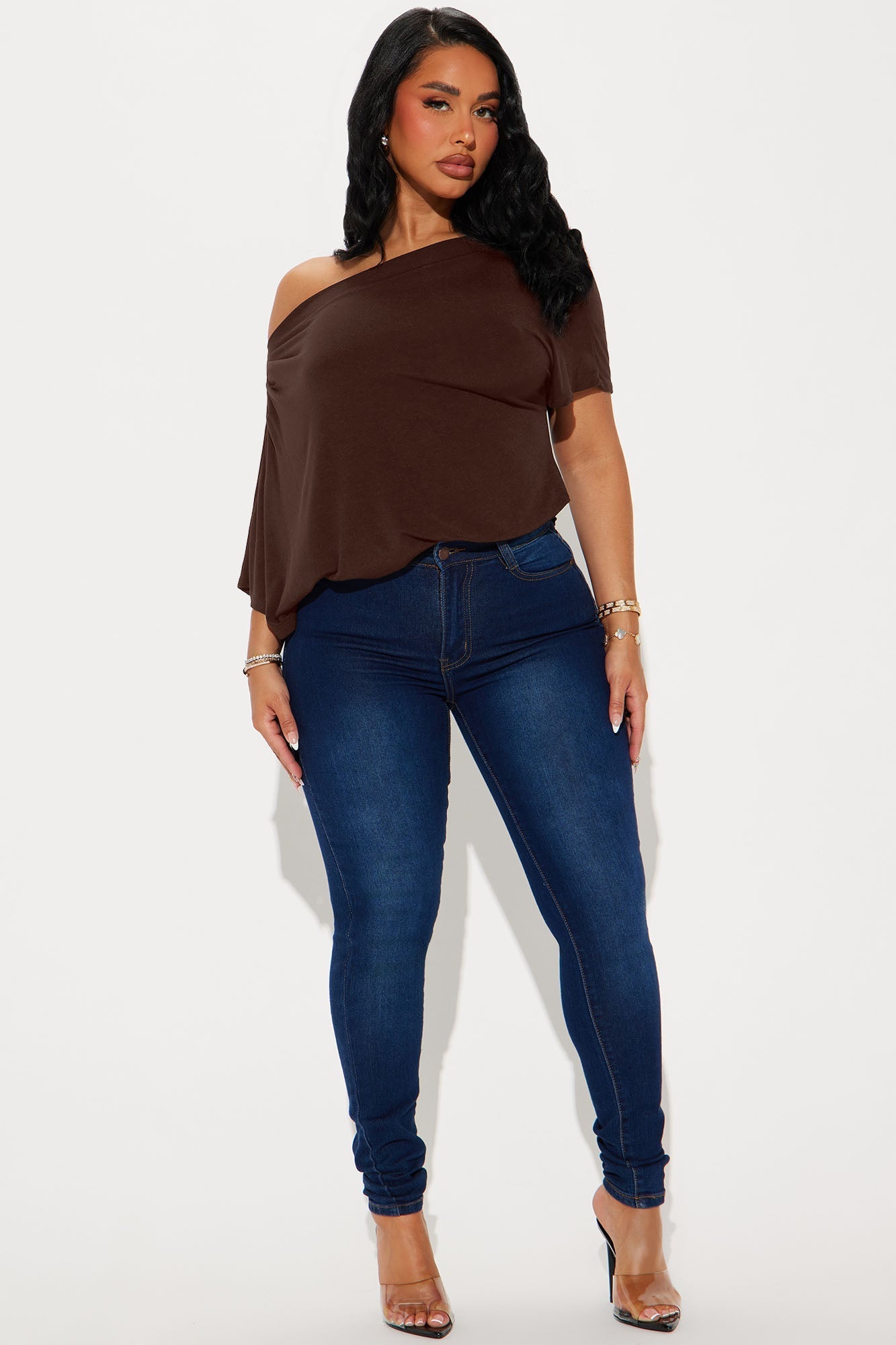 Flatter Me Off Shoulder Bodysuit - Brown NEWFASHIONEDGE