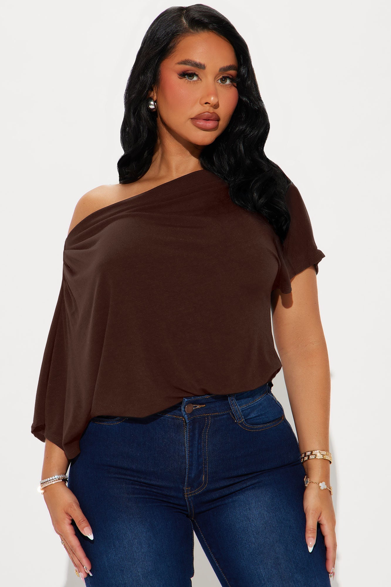Flatter Me Off Shoulder Bodysuit - Brown NEWFASHIONEDGE