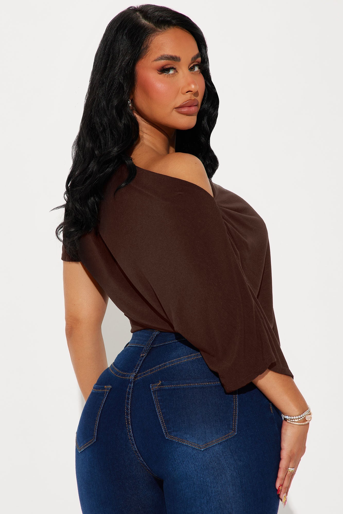 Flatter Me Off Shoulder Bodysuit - Brown NEWFASHIONEDGE