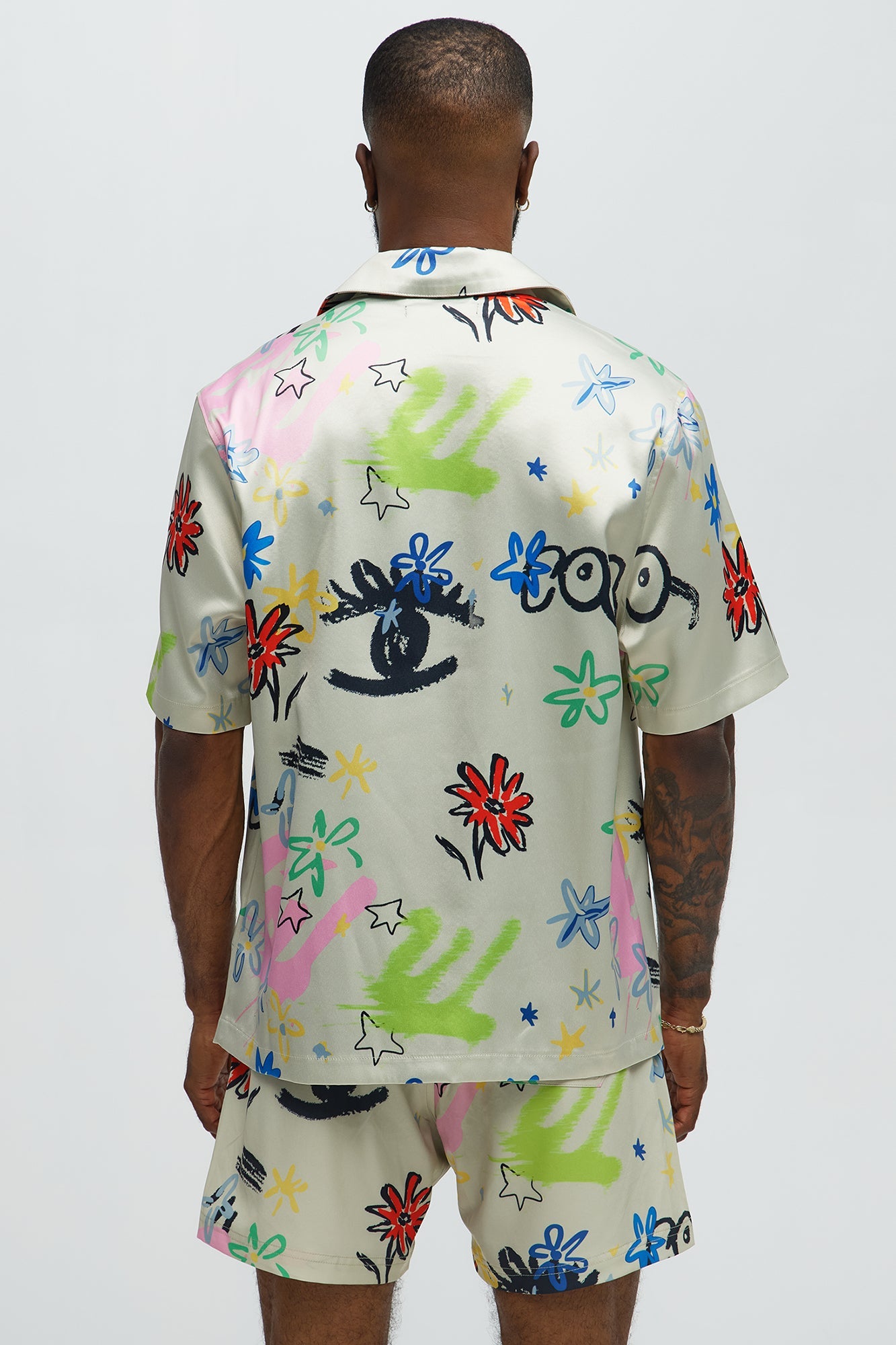 Graffiti Bloom Cuban Collar Button Up Shirt - Multi Color