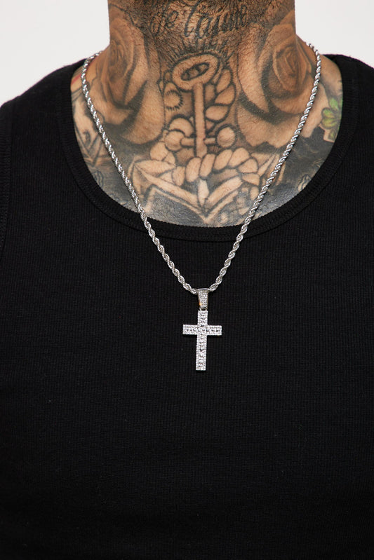 Nugget Cross Chain Necklace - Silver