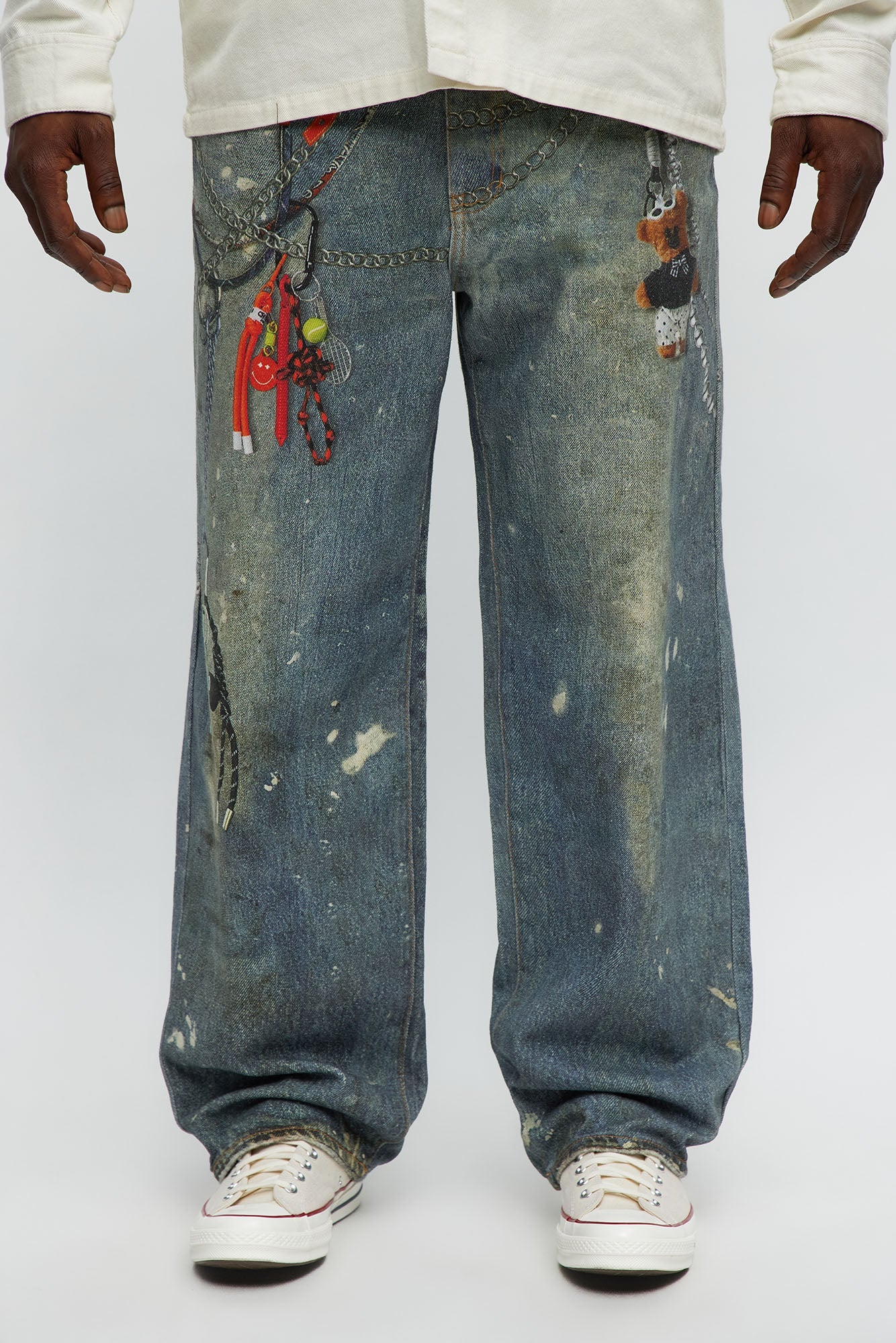 Baggy Rebel Printed Jeans - Medium Blue Wash