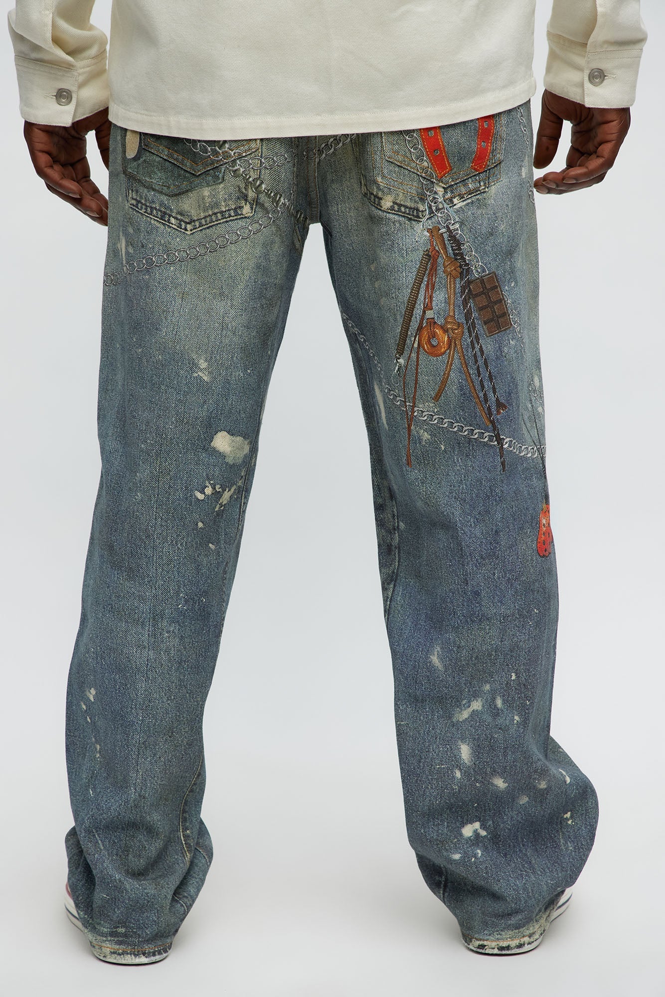 Baggy Rebel Printed Jeans - Medium Blue Wash
