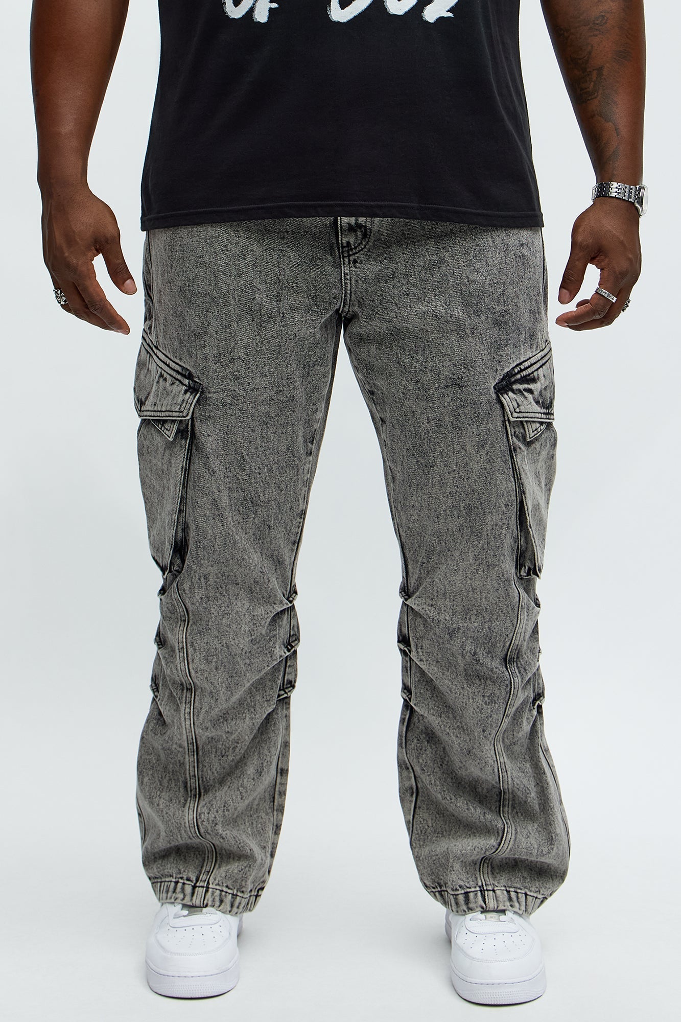 Stacked Slim Flare Street Edge Cargo Jeans - Black Wash