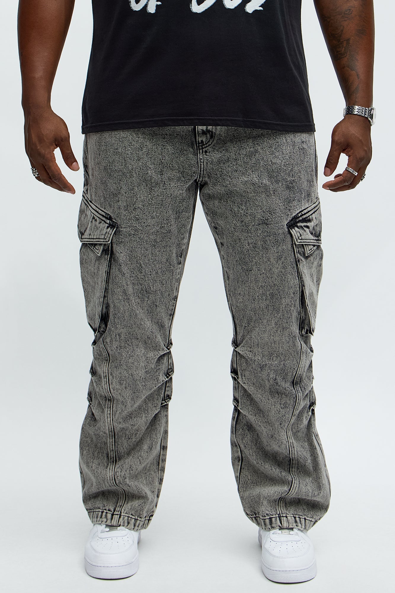 Stacked Slim Flare Street Edge Cargo Jeans - Black Wash