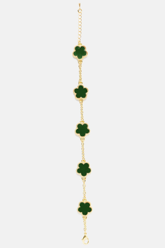 Iced Multi Clover Bracelet - Gold/Green
