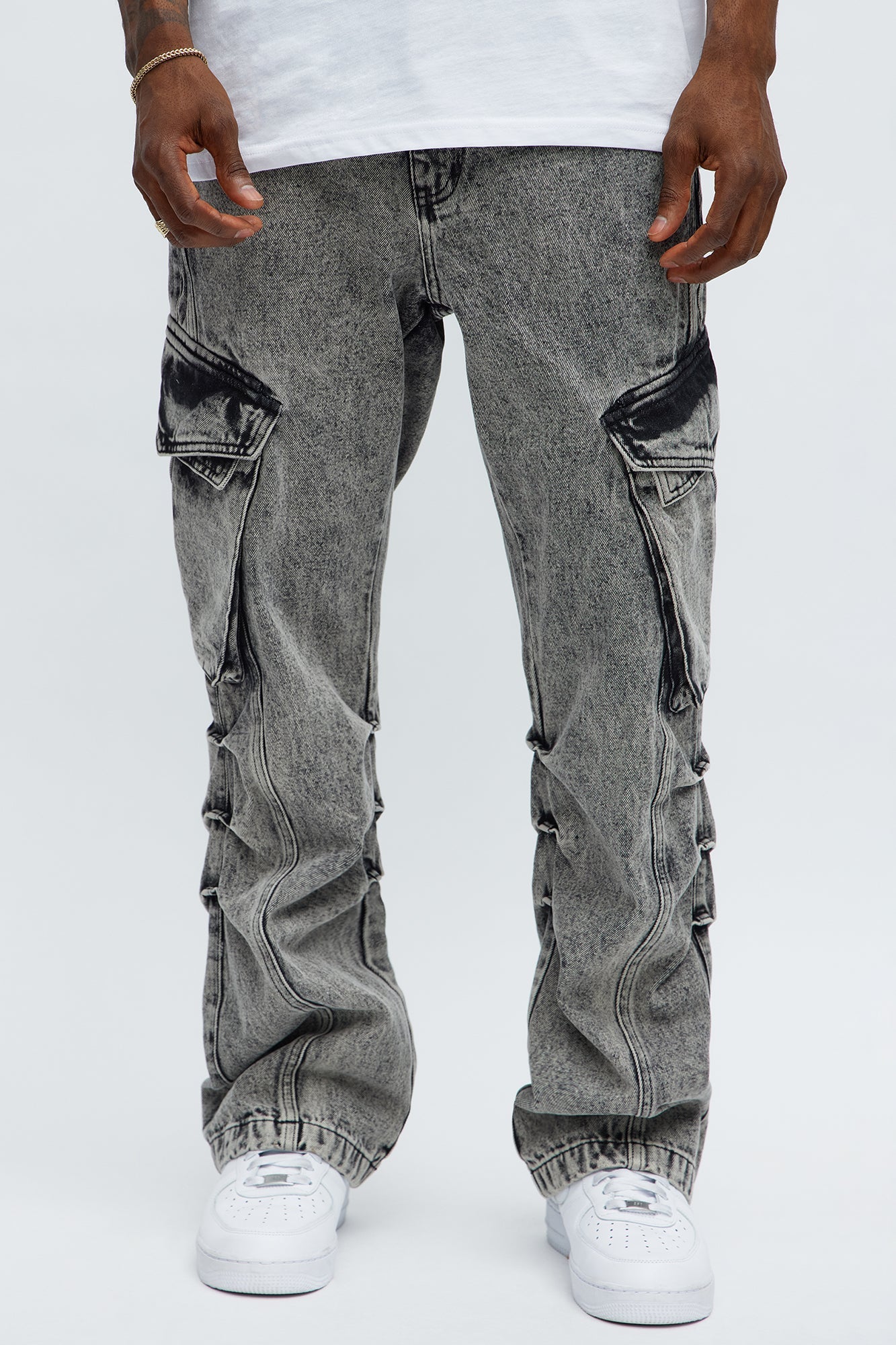 Stacked Slim Flare Street Edge Cargo Jeans - Black Wash