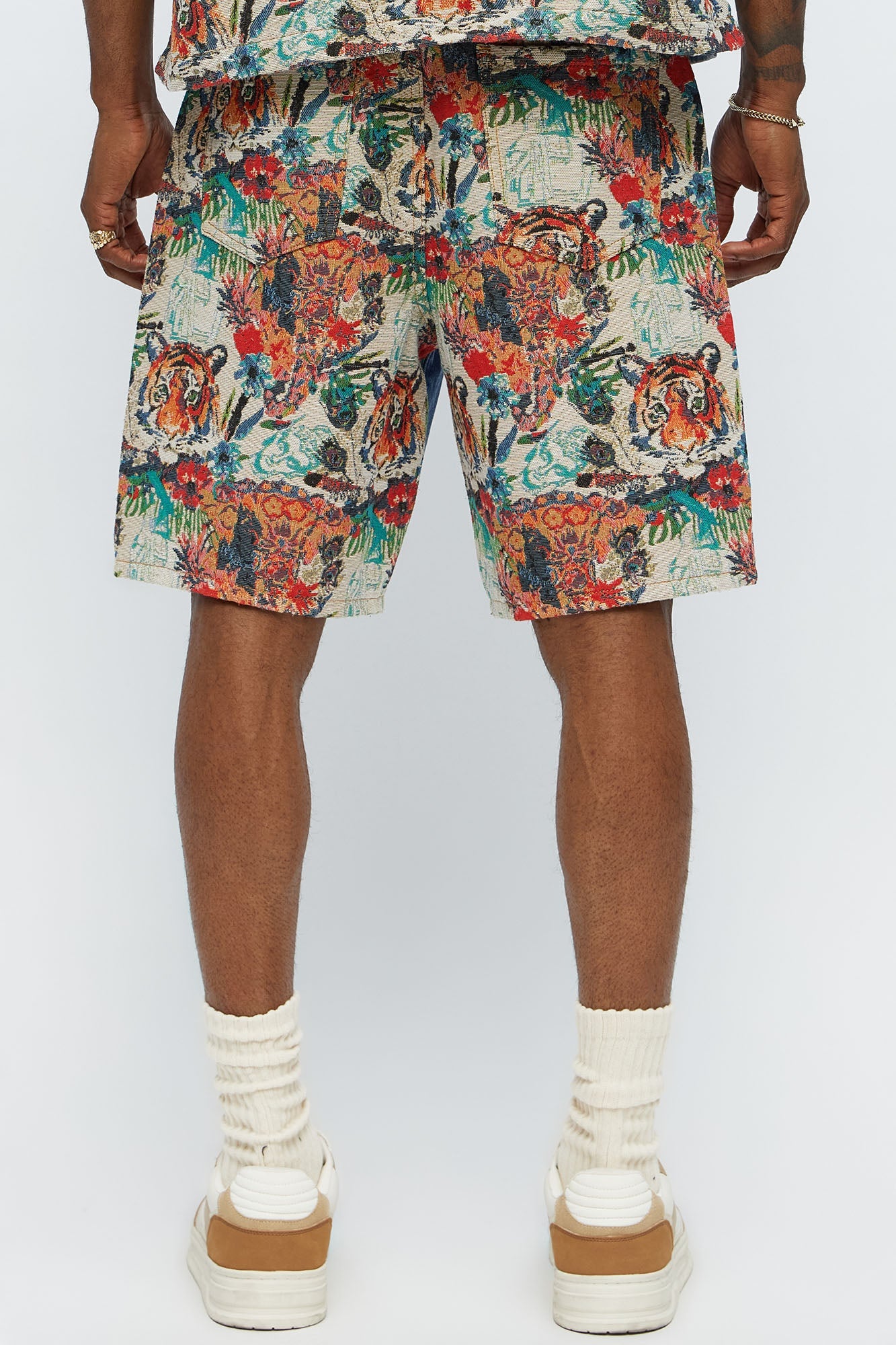 Relaxed Ansel Tapestry Carpenter Denim Shorts - Blue/combo