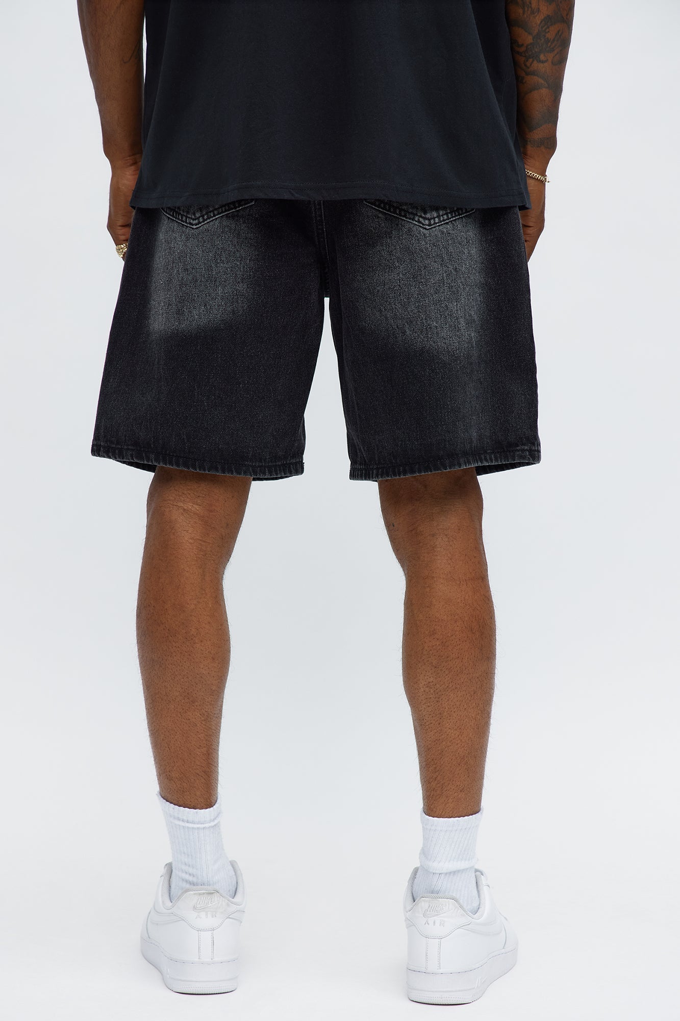 Relaxed Rugged Fray Denim Shorts - Black Wash