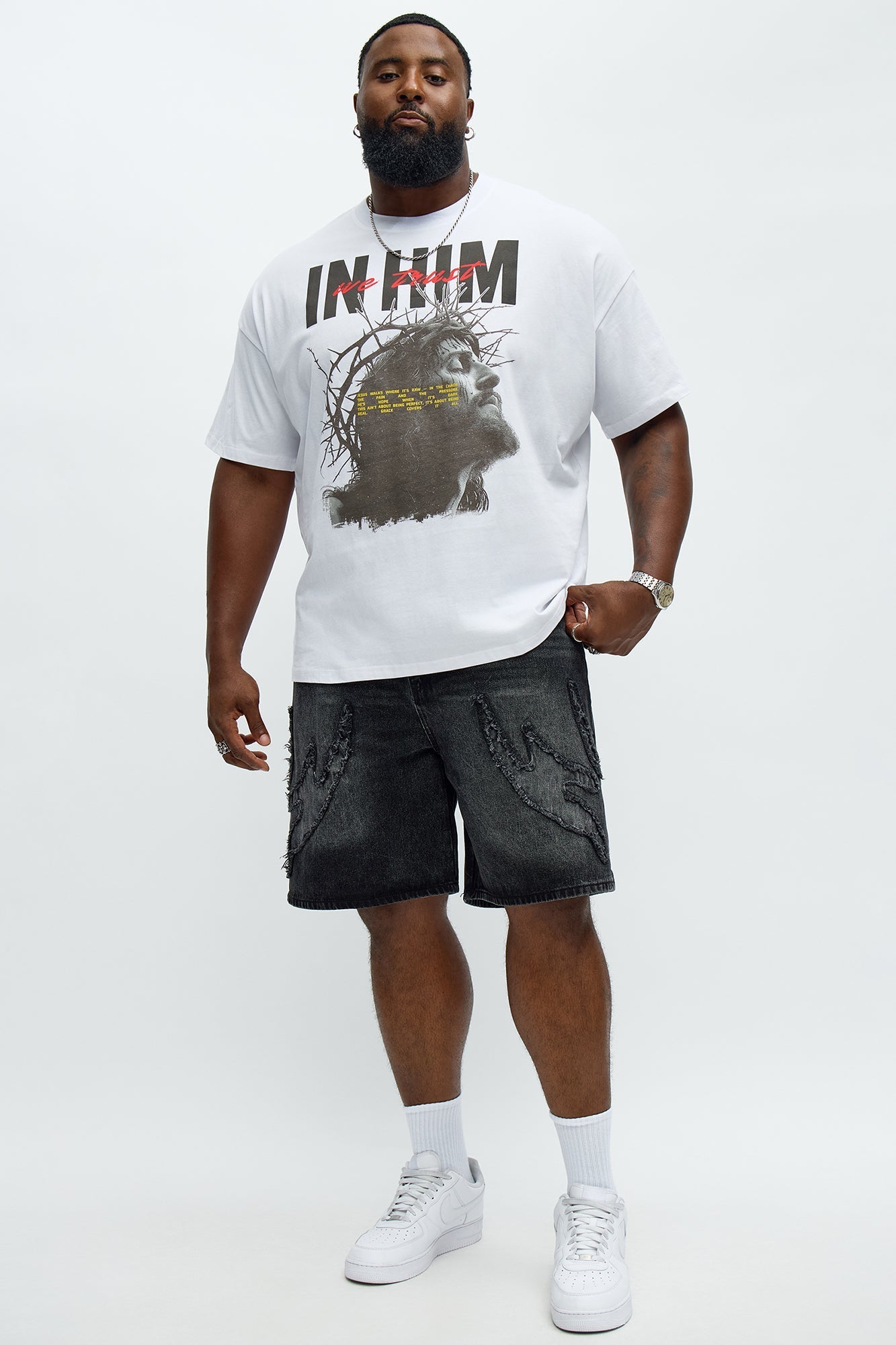 Relaxed Rugged Fray Denim Shorts - Black Wash