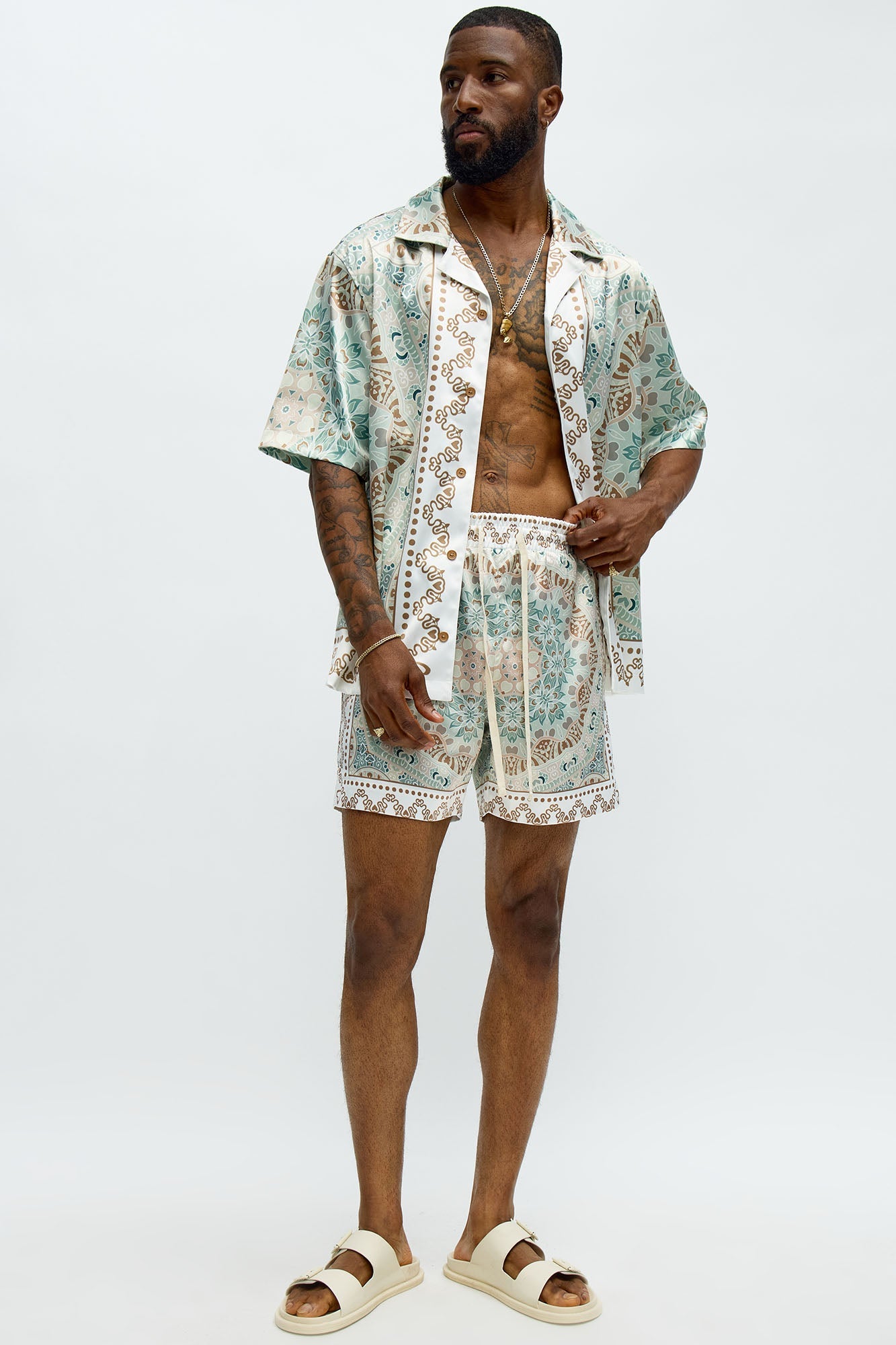 Green Love Button Up Shirt - Sage/combo