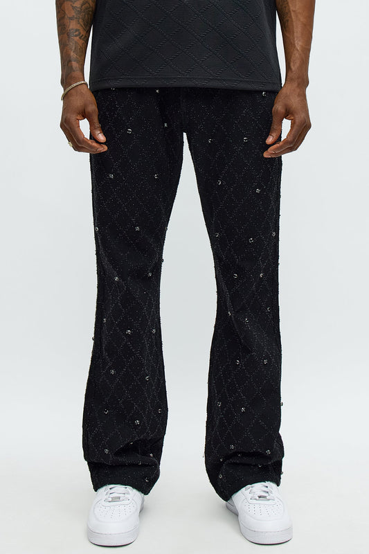 Stacked Slim Flare Wrecked In Jewels Jeans - Black