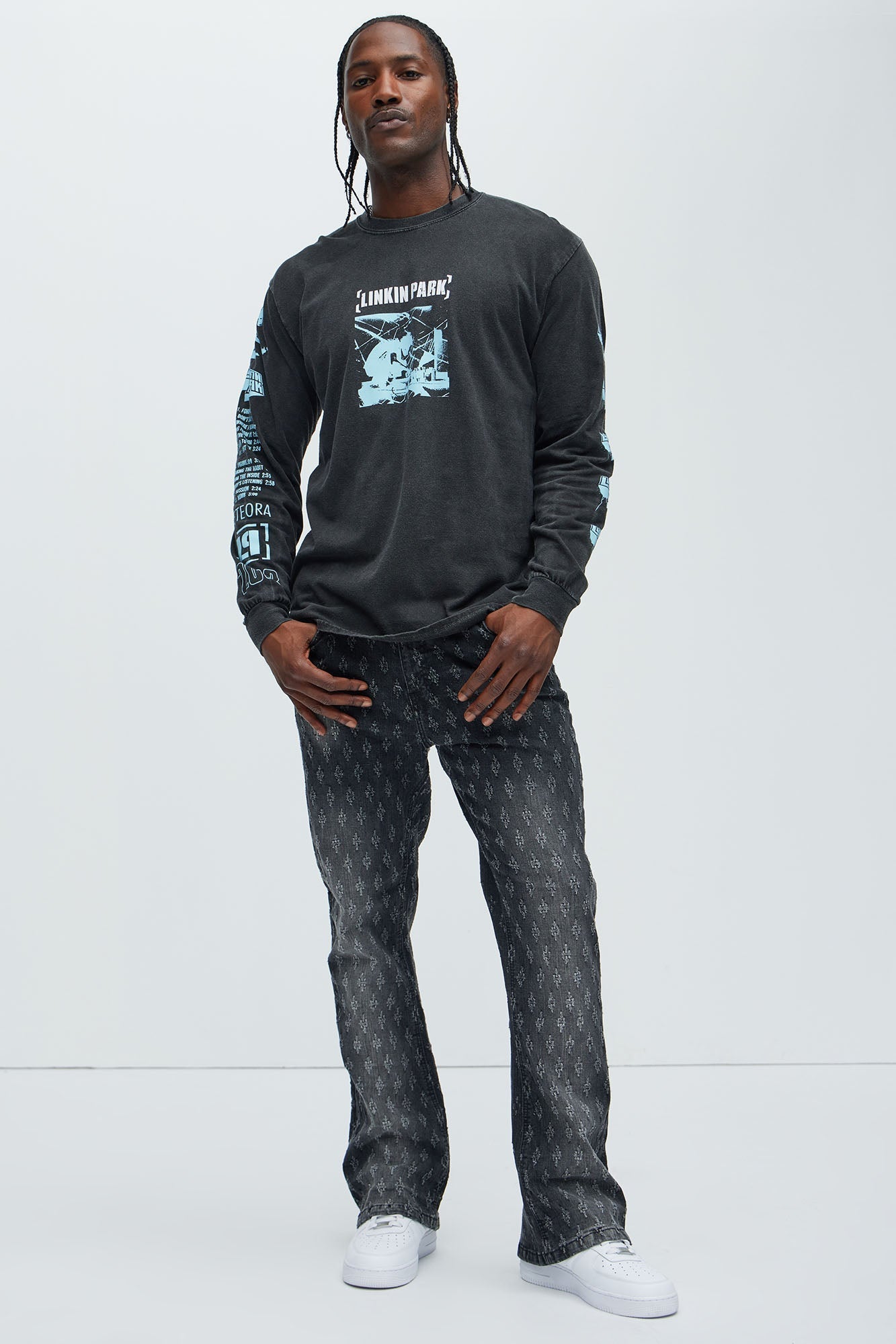 Drilled Slim Stacked Flare Jeans - Black Wash
