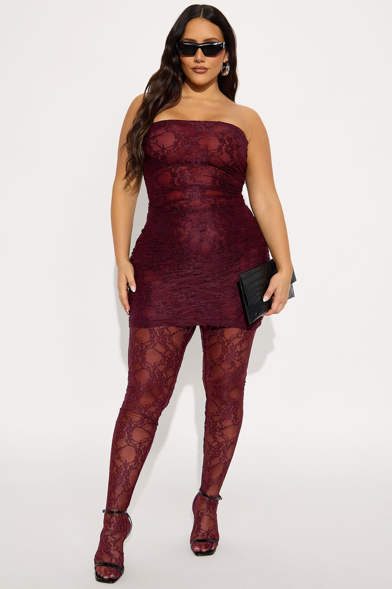 Tall So Lovely Lace Micro Mini Dress Set - Burgundy NEWFASHIONEDGE
