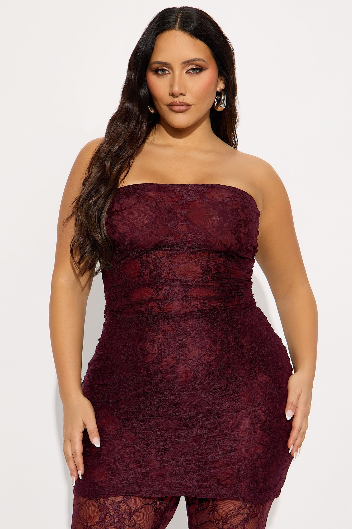 Tall So Lovely Lace Micro Mini Dress Set - Burgundy NEWFASHIONEDGE