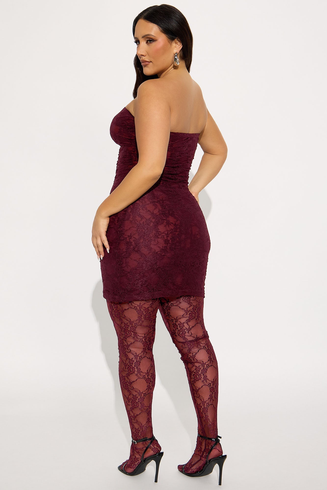 Tall So Lovely Lace Micro Mini Dress Set - Burgundy NEWFASHIONEDGE