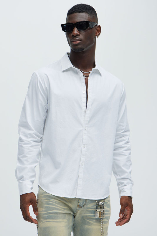Ryland Cotton Long Sleeve Button Up Shirt - White