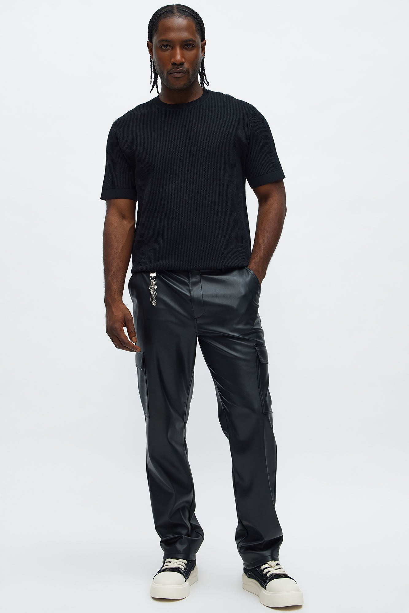 Rib Textured Knit Relaxed Tee - Black