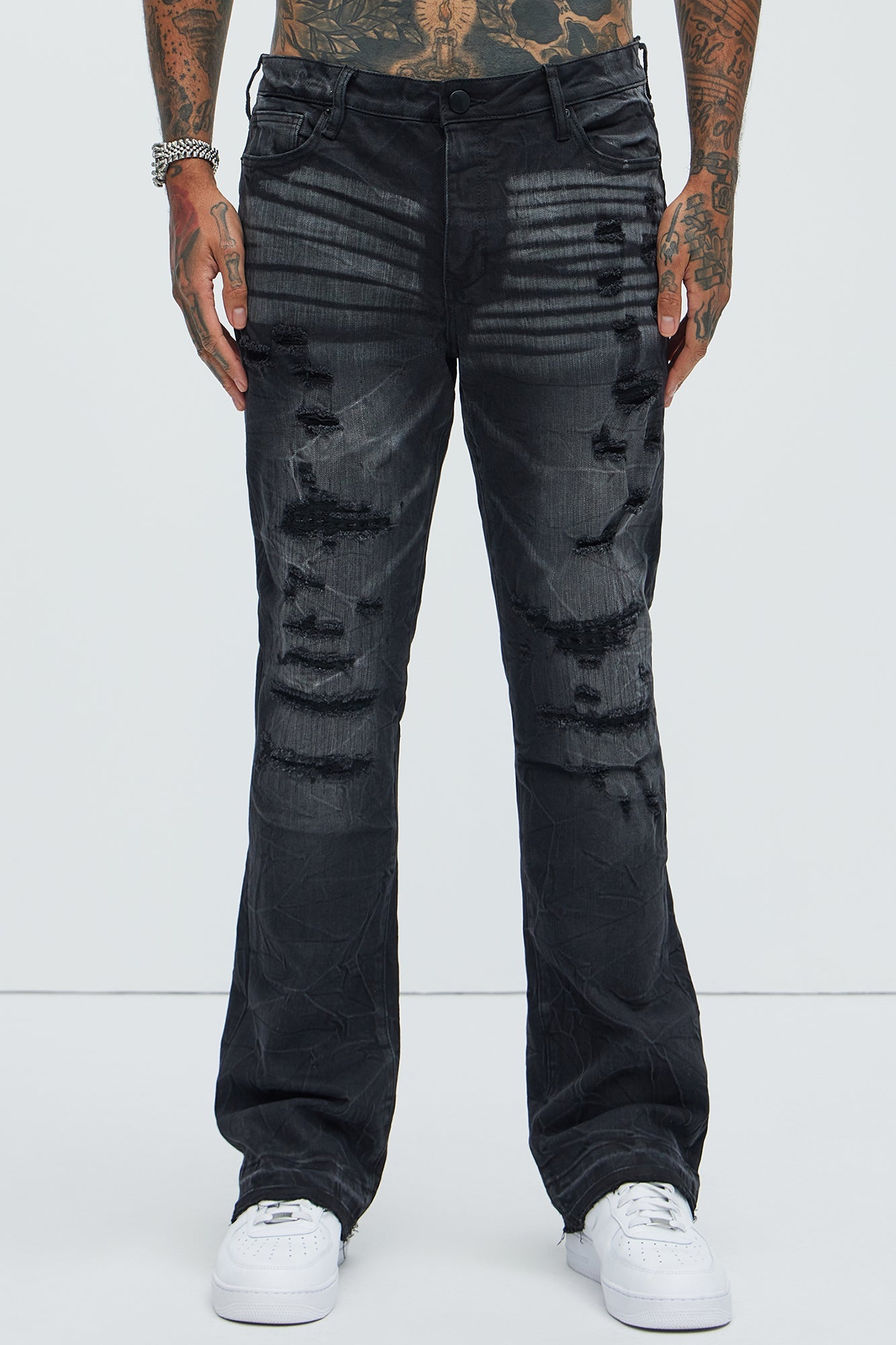 Undercover Slim Stacked Flare Jeans - Black Wash