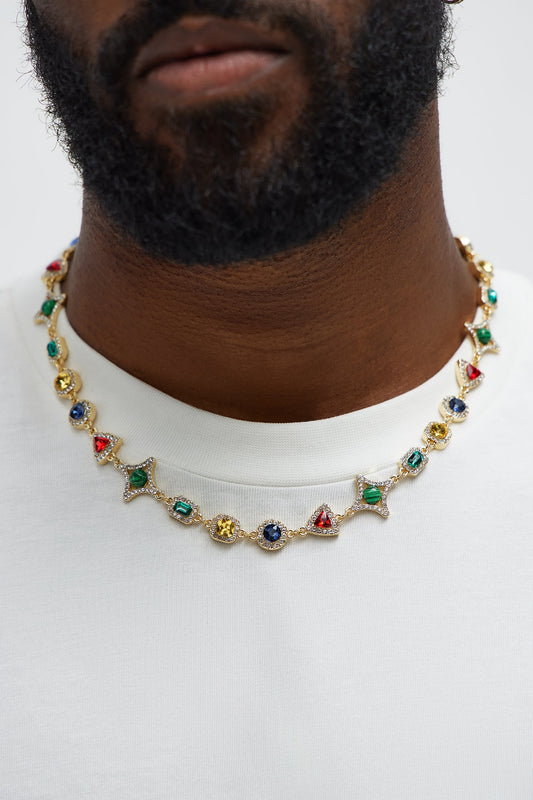Mixed Stones Iced Necklace - Multi Color