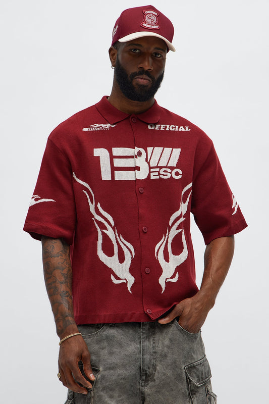 Regular Fit 13 Button Up Sweater Shirt - Red/White