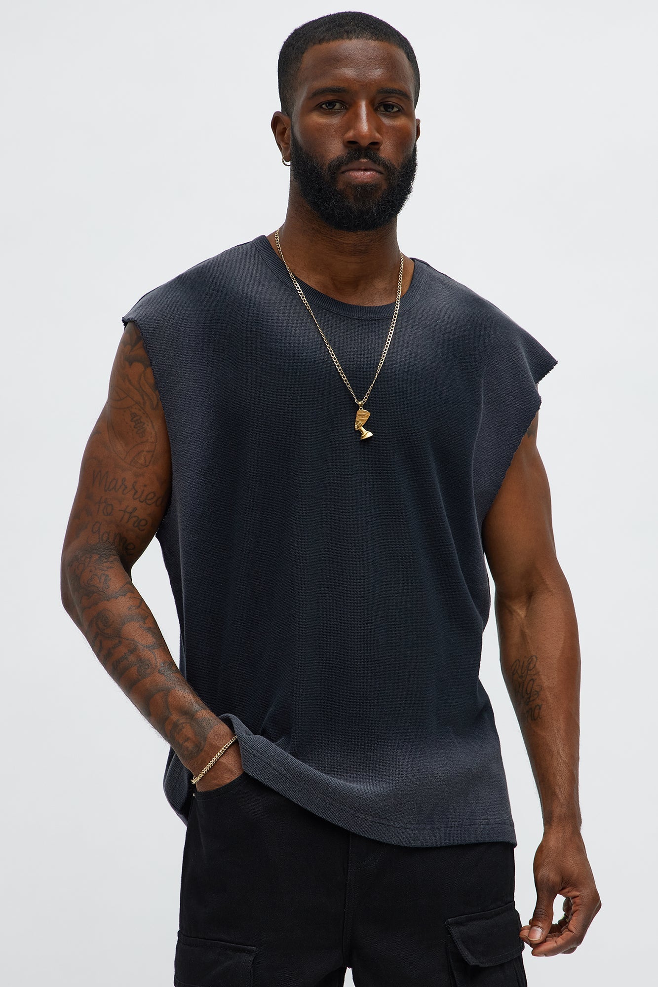 Relaxed Washed Muscle Tank - Gold/Black
