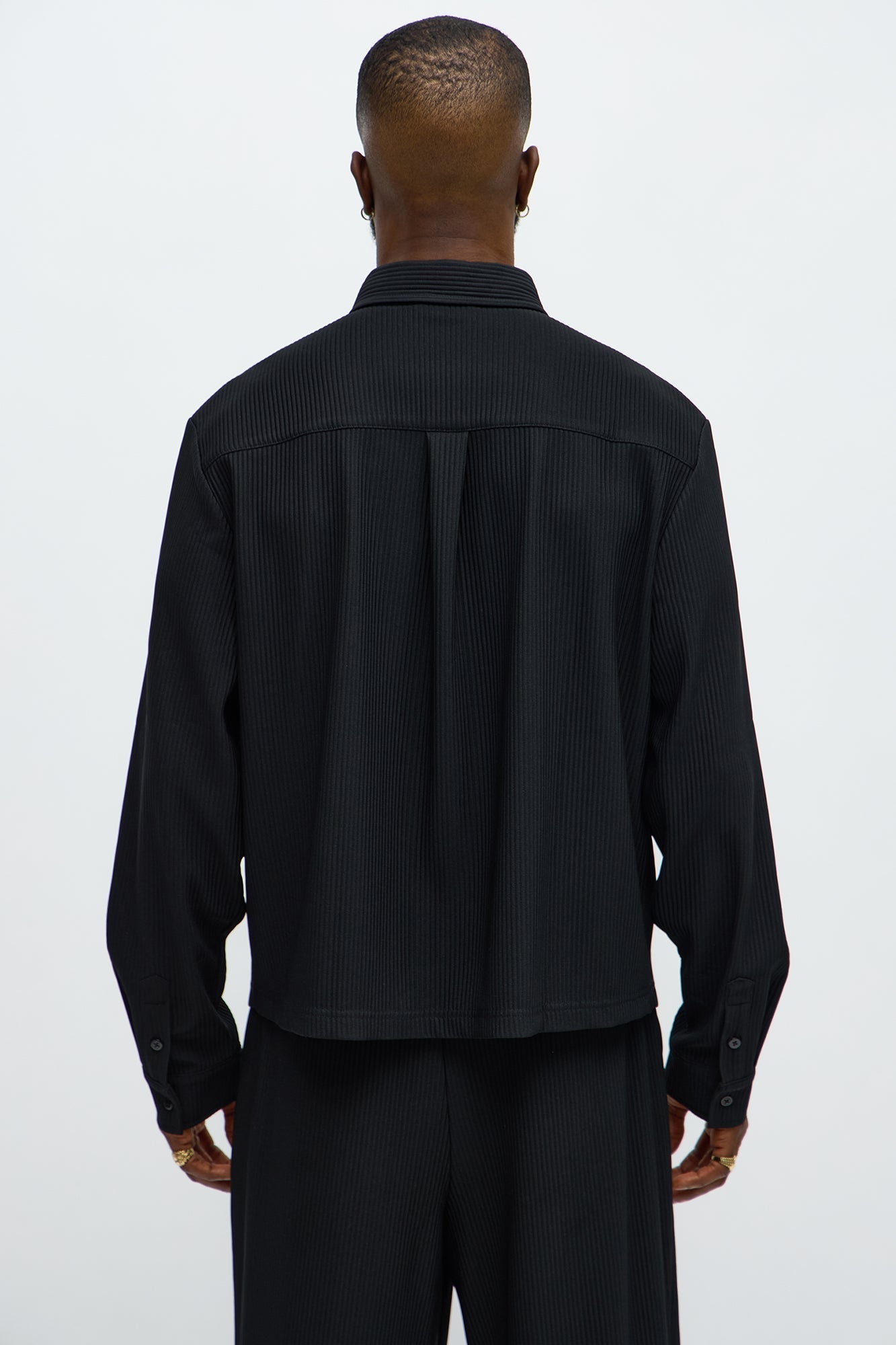 Show Up Cropped Long Sleeve Button Up Shirt - Black