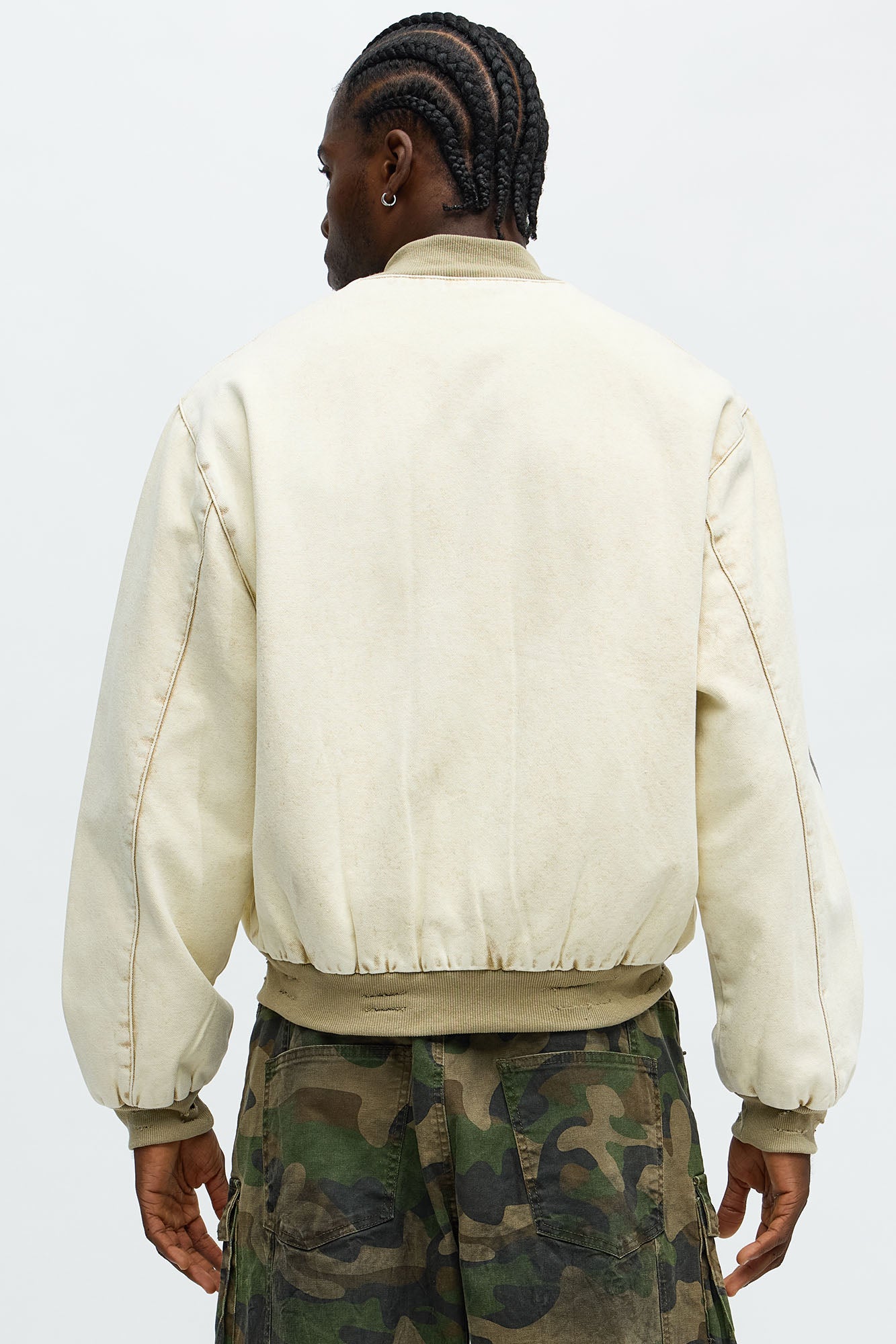 Oversized Studded Saint Utility Bomber Jacket - Stone/Combo
