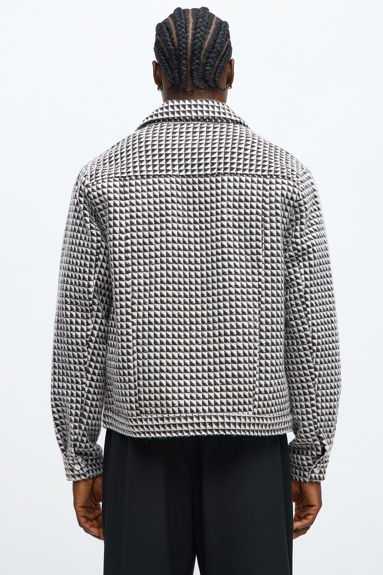 Textured Geometric Zip Jacket - Brown/combo