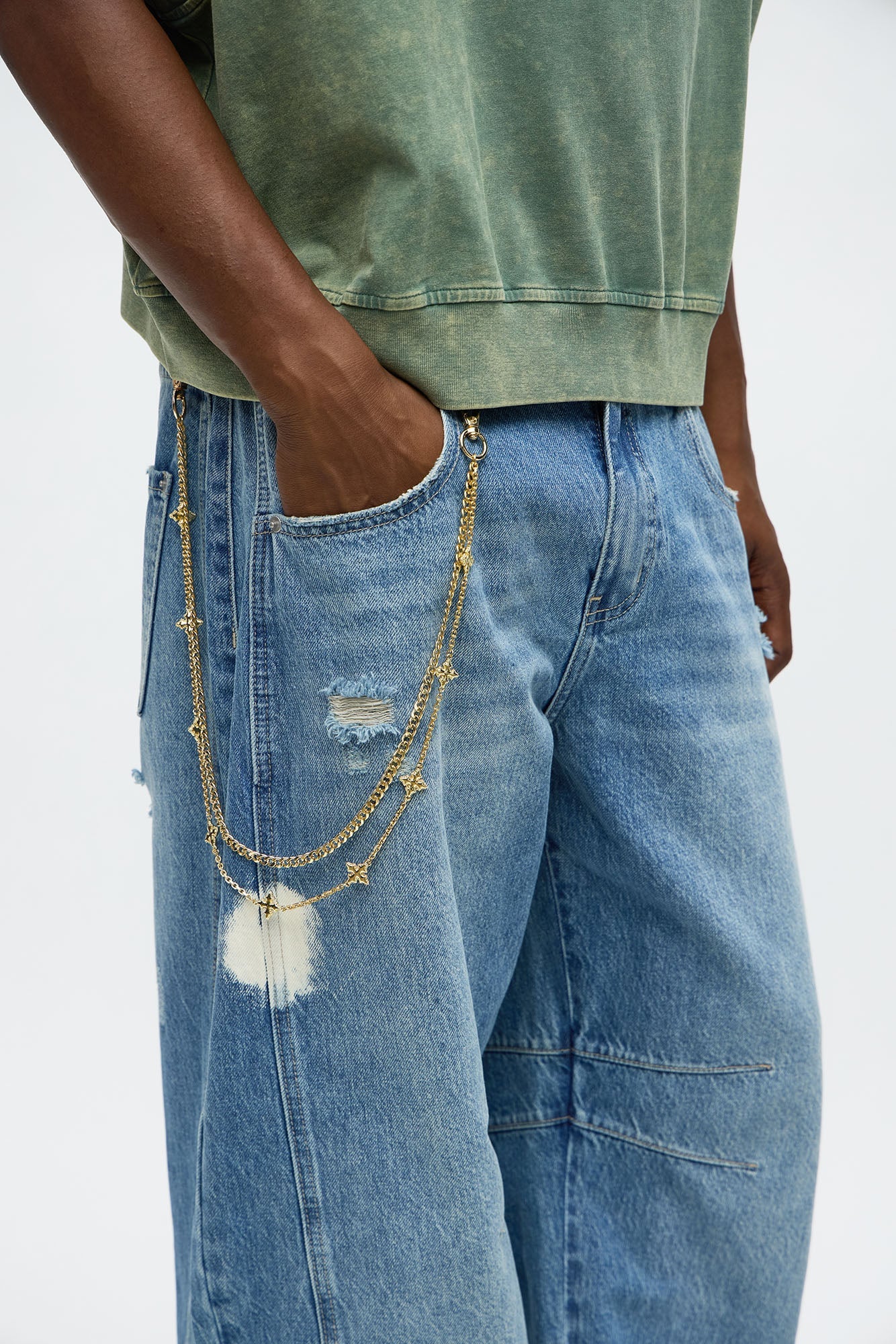 Cross & Cuban Double Pant Chain - Gold
