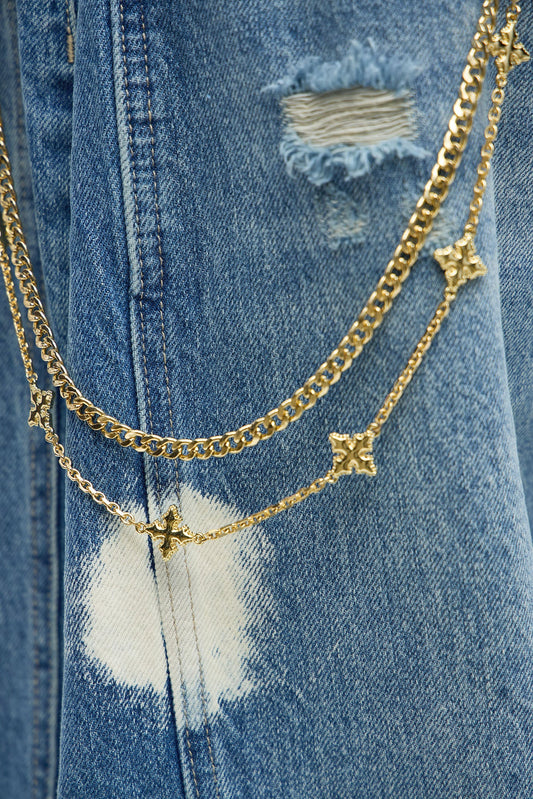 Cross & Cuban Double Pant Chain - Gold