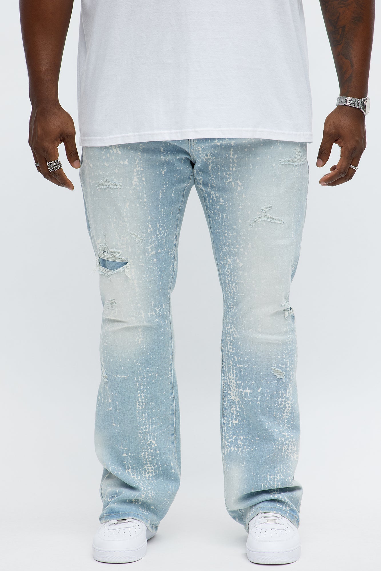 Stacked Skinny Flare Bleach Croc Jean - Light Wash
