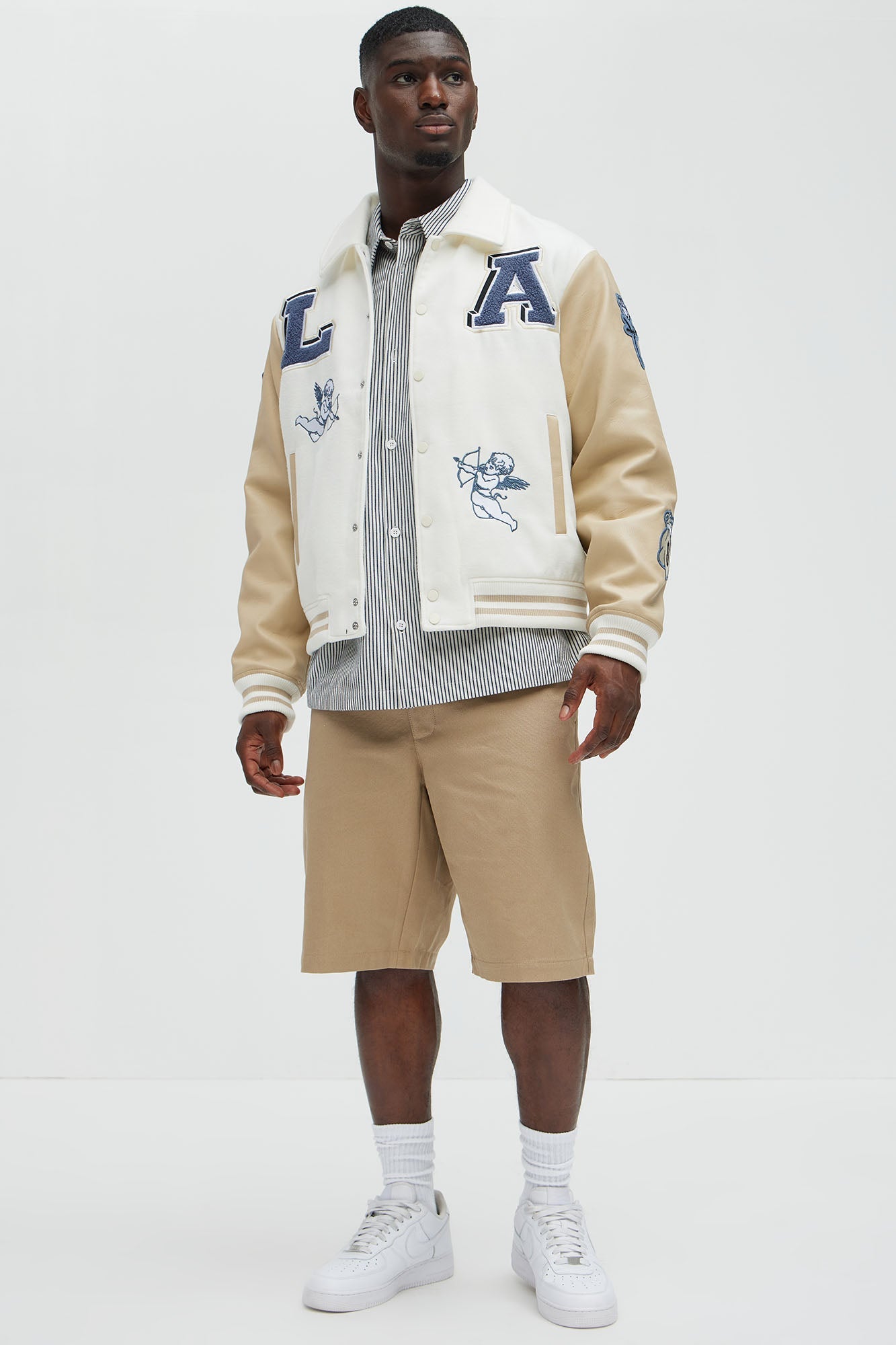 LA Patchwork Varsity Jacket - Cream/combo