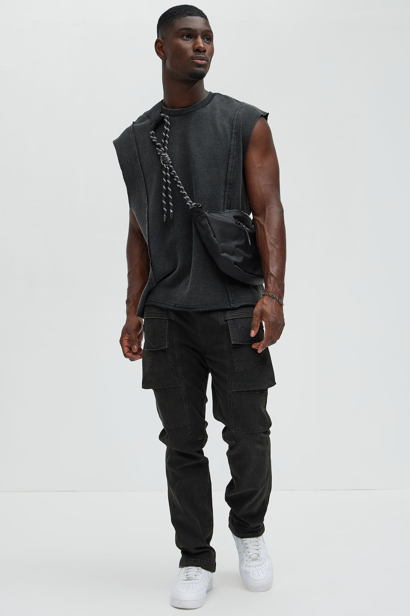 Greaser Paneled Fleece Muscle Tee - Black Wash