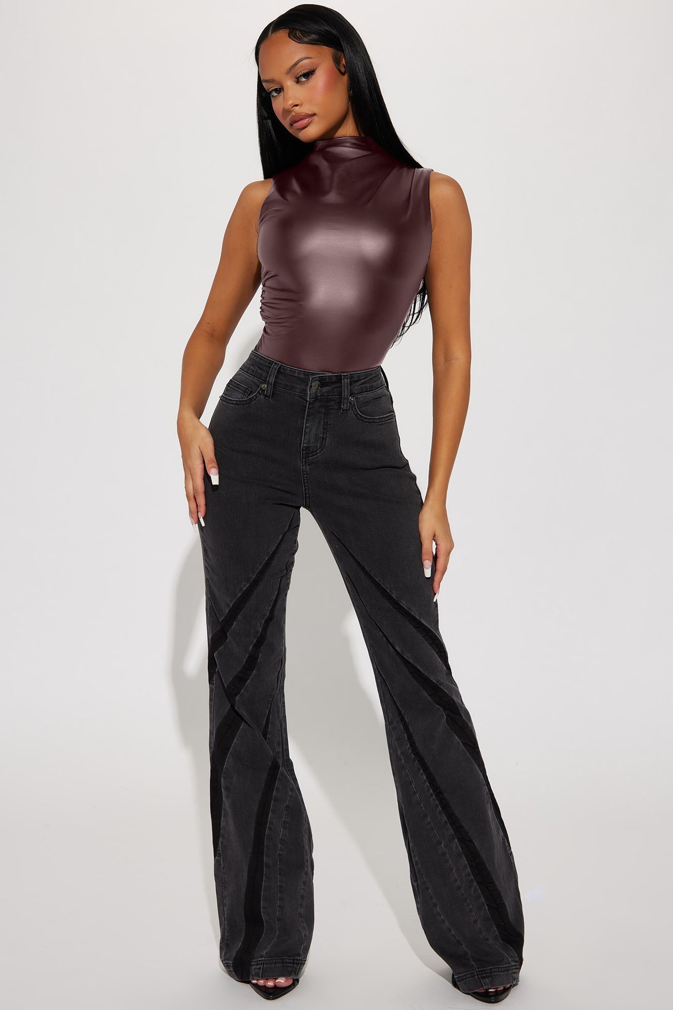 Kourtney Faux Leather Bodysuit - Brown NEWFASHIONEDGE