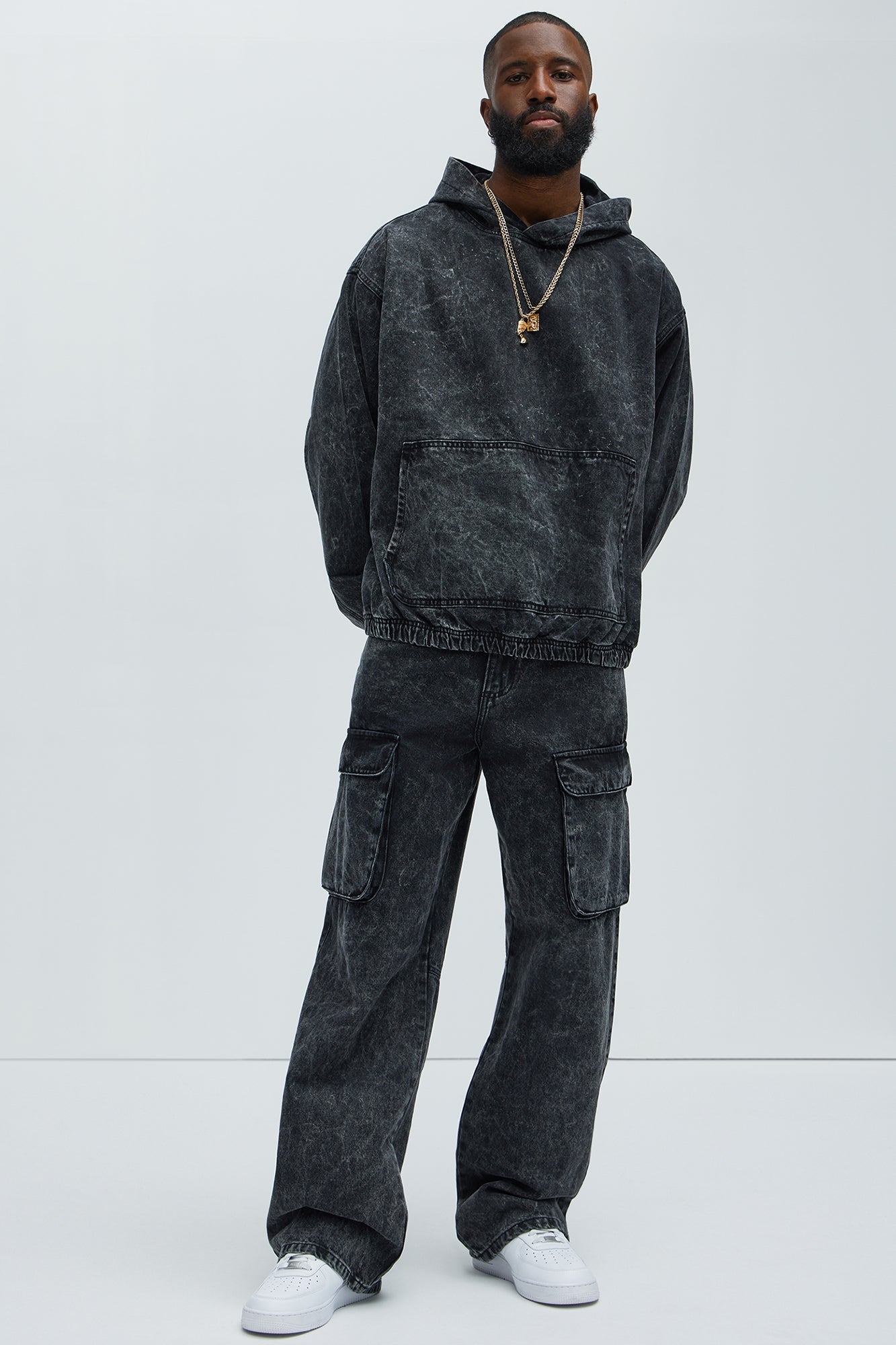 Baggy Clover Cargo Jeans - Black