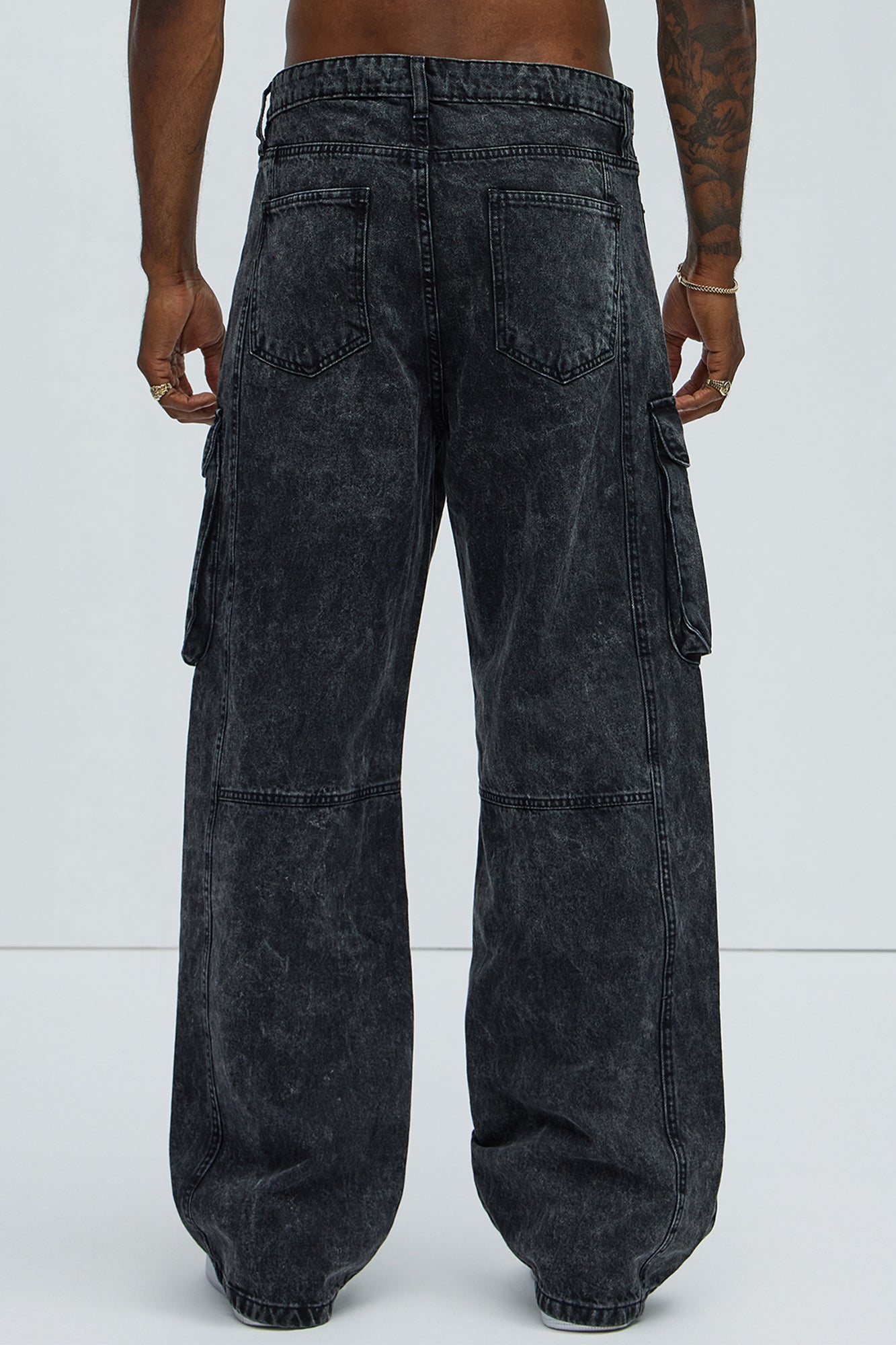 Baggy Clover Cargo Jeans - Black