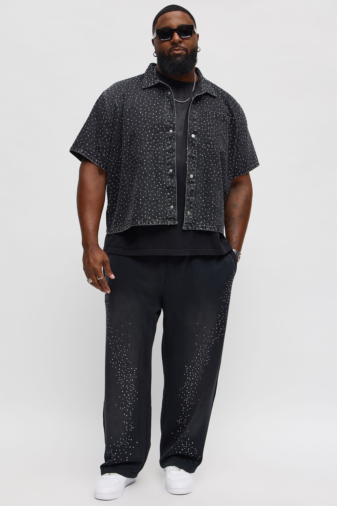 Straight Cowboy Rhinestone Sweatpants - Black Wash