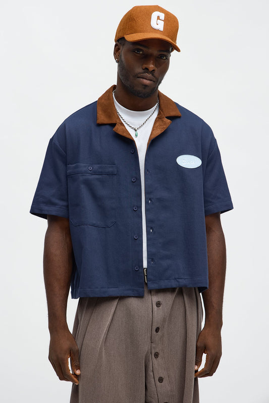 Cropped Rustpoint Mechanic Button Up Shirt - Navy