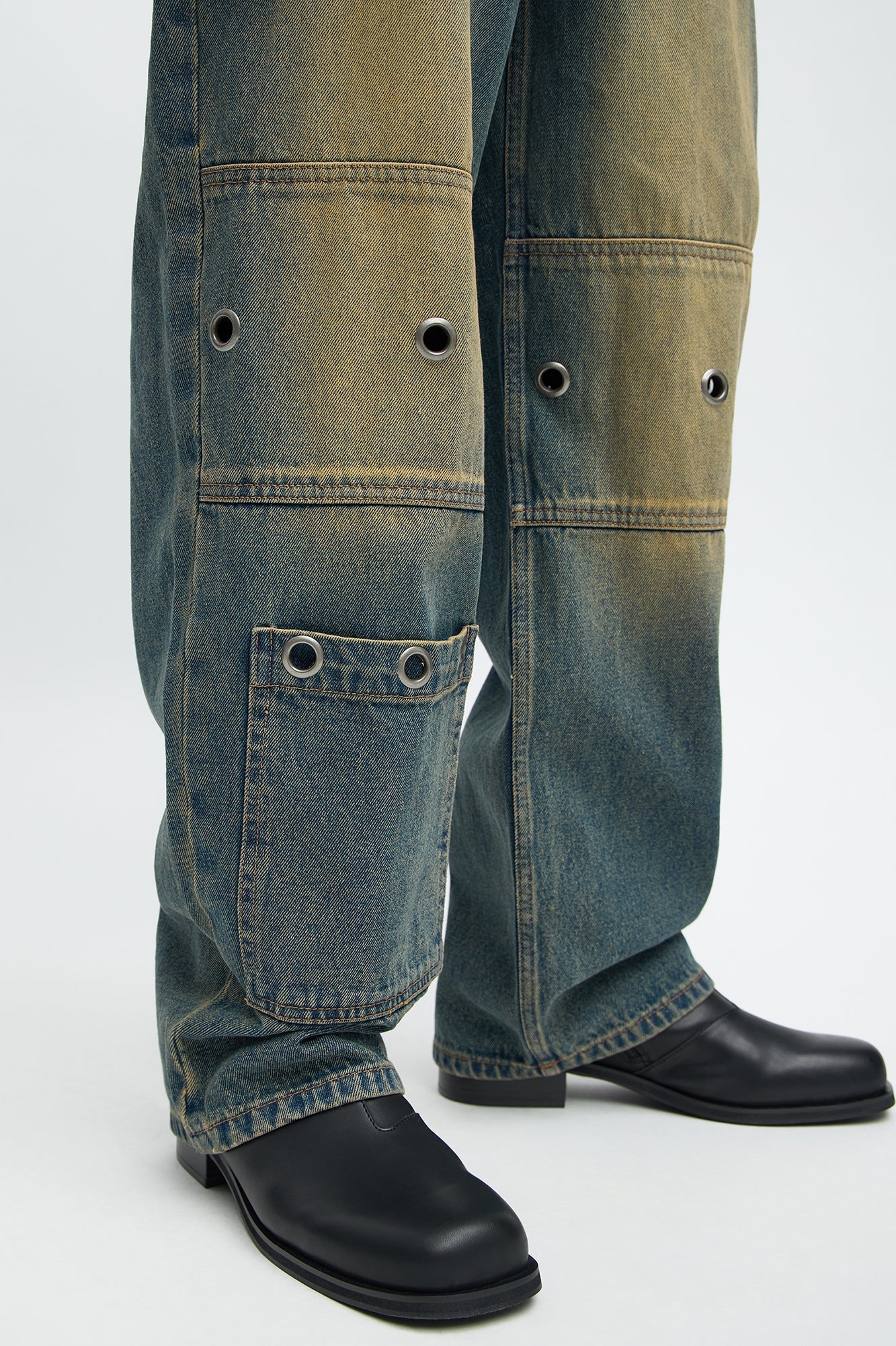 Baggy Eyelet Jean - Vintage Blue Wash