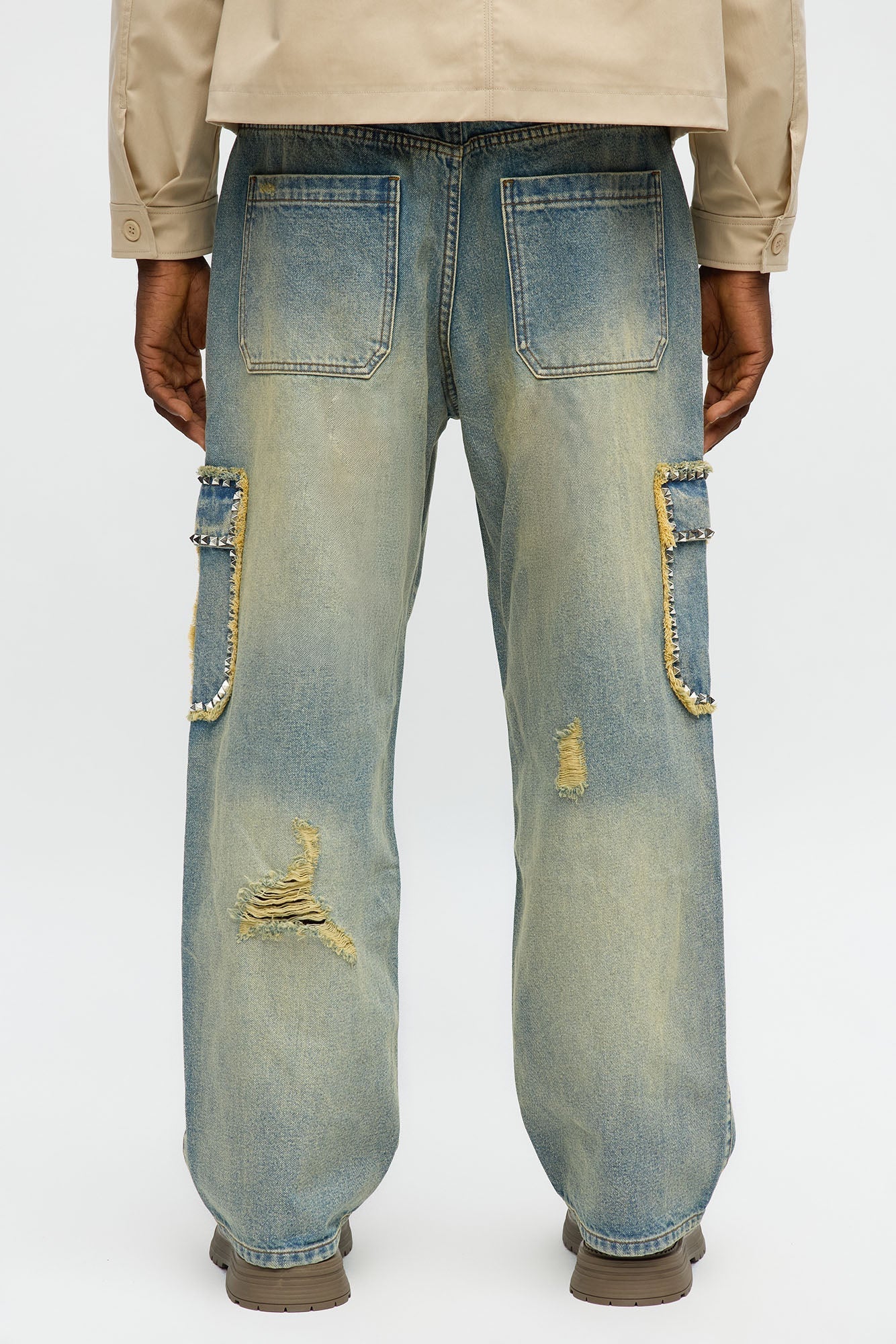 Baggy Studded Way Cargo Jean - Vintage Wash