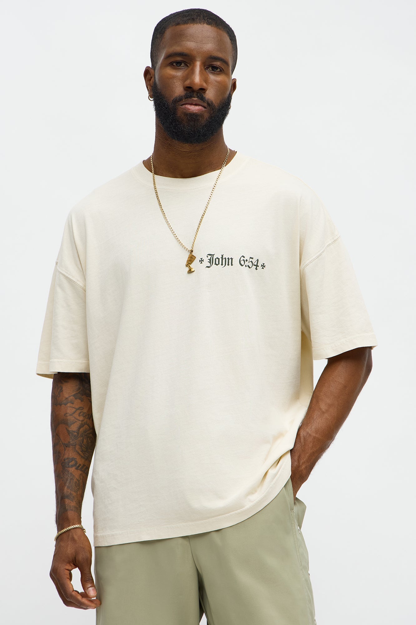John 6 Verse 54 Oversized Short Sleeve Tee - Cream