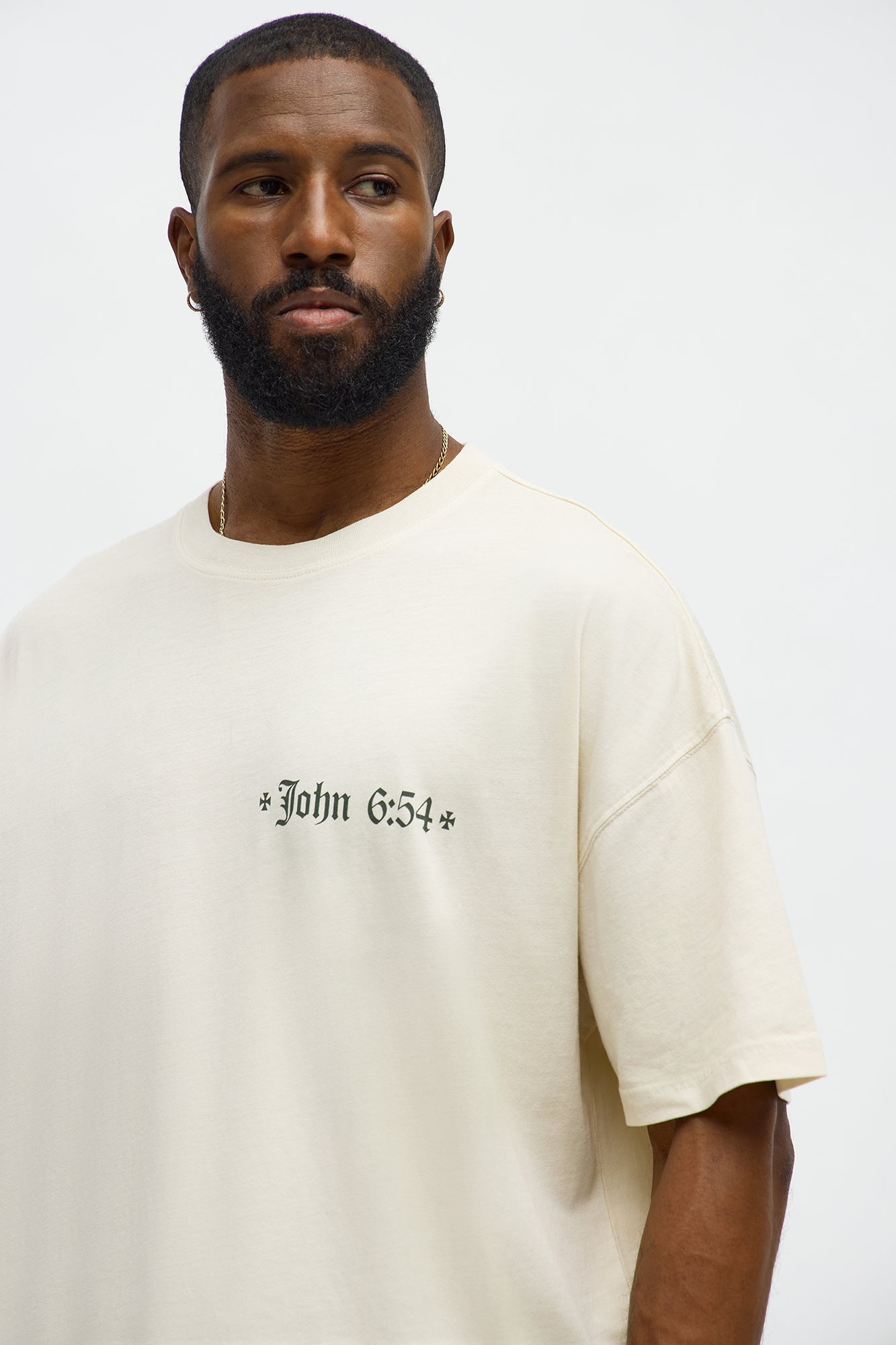 John 6 Verse 54 Oversized Short Sleeve Tee - Cream