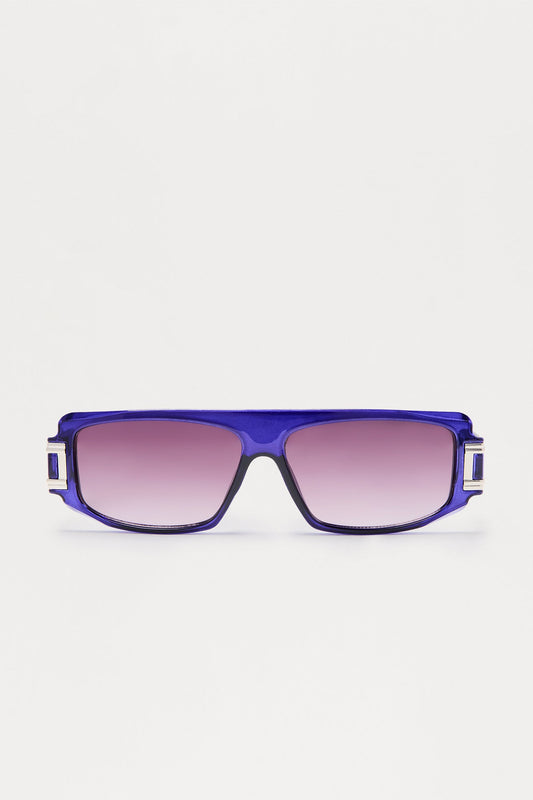 Flat Top Frame Colored Lens Sunglasses - Navy