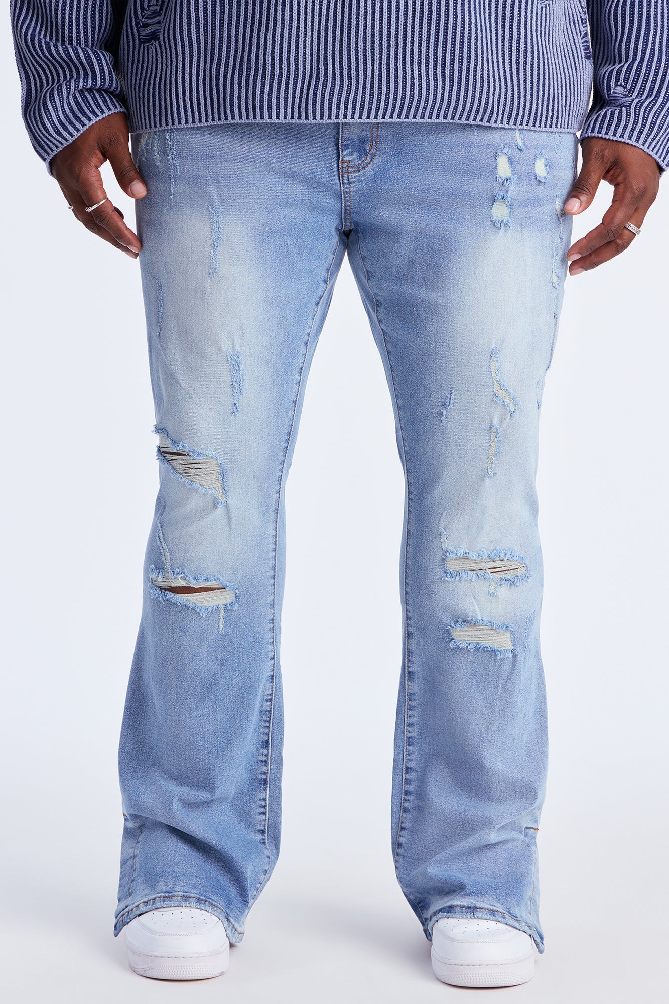 Stacked Skinny Flare Slit Rebel Against Distressed Jean - Light Wash