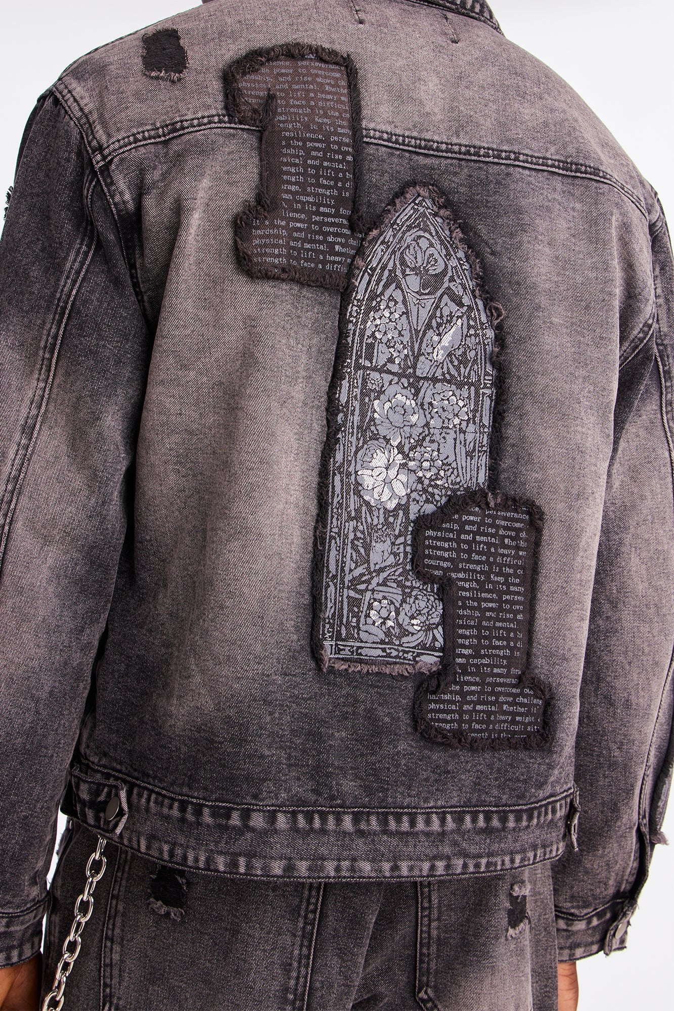 In Due Time Patched Distressed Denim Trucker Jacket - Black Wash