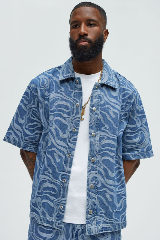 Fingerprints Swirl Denim Shirt - Medium Blue Wash