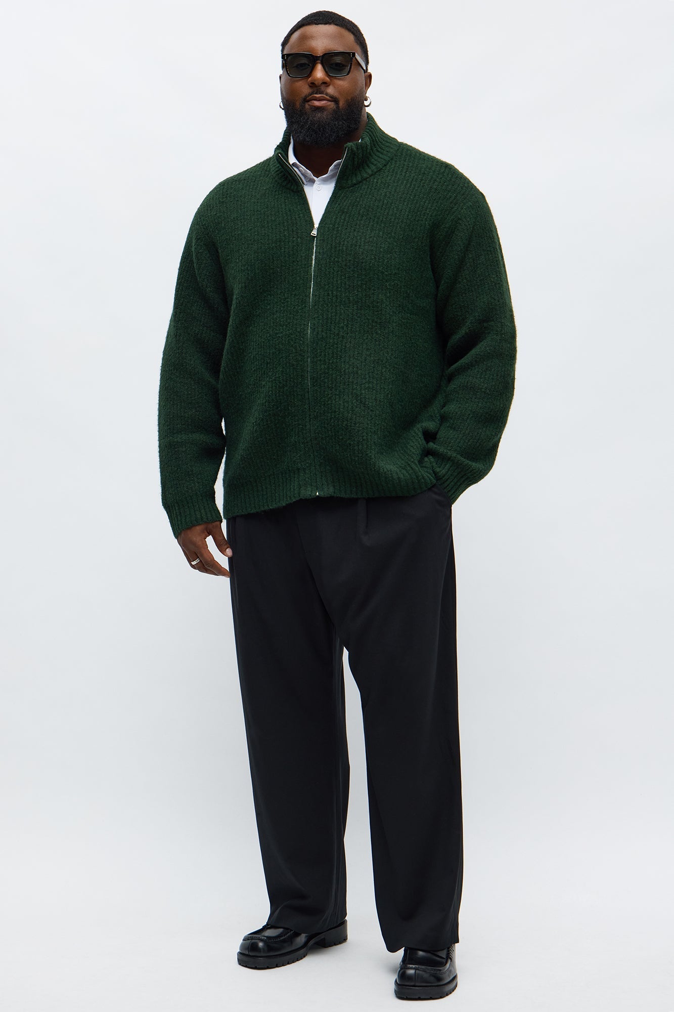 Oversized Willow Ribbed Zip Up Sweater - Olive